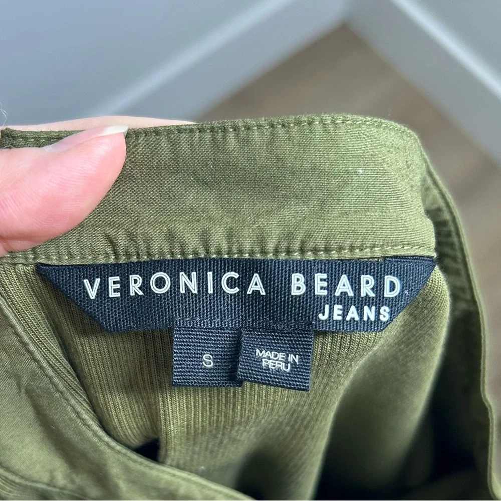 Veronica Beard Coralee High Volume Poplin Puff Sleeve Pima Cotton Green Top S